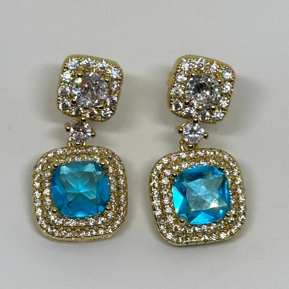 Major bling earrings, crystals, imitation Aquamarines, great vintage condition